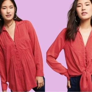 Anthropologie Maeve red blouse | medium | top shirt | dots polka | anthro